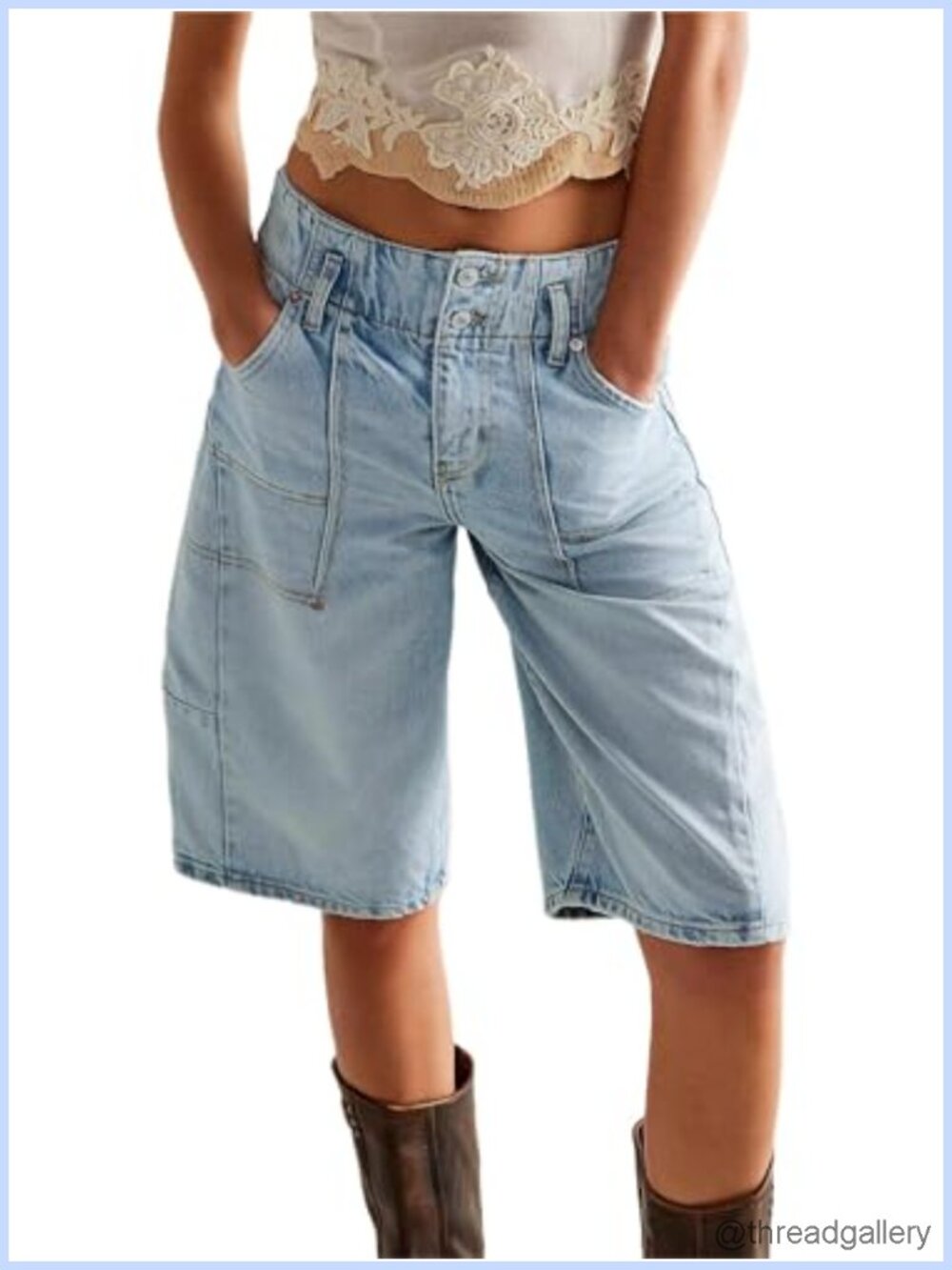 Womens Denim Bermuda Shorts Knee Length Baggy Loose Fit